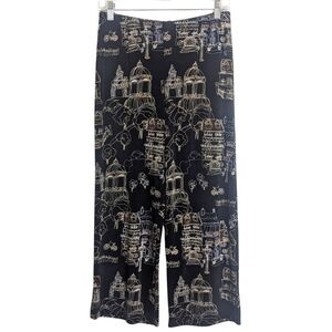 Vintage NWT Art to Wear Town Scene Capri Travel KnitElastic Pants Women's Small